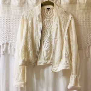 Free people lace crochet bomber jacket
